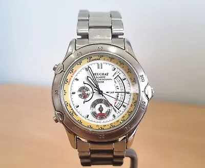 Vintage Beauchat SS Racing Chrongraph White Dial Dated Quartz Watch. • $13.37