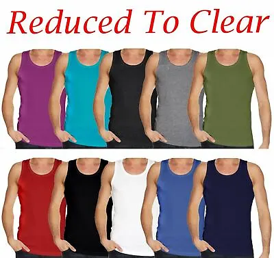 6x MENS VESTS 100% Cotton TANK TOP SUMMER TRAINING GYM TOPS PACK PLAIN S-4XL • £6.99