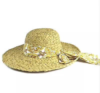 CSW371 Ladies Cappelli Toyo Round Crown Hat One Size With Yellow Scarf Band • $12