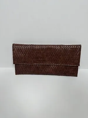 Miztique Brown Woven Envelope Clutch Bag Shoulder Bag Purse Faux Leather • $10