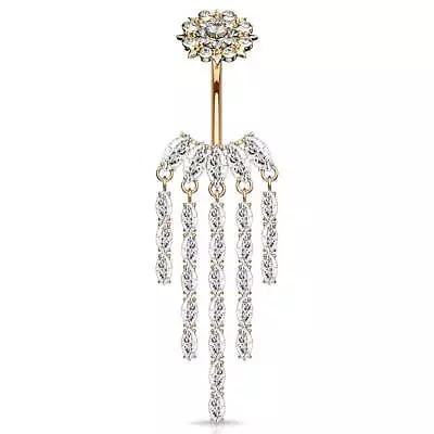 Crowned Ice Chandelier Belly Bar With Rose Gold Plating • £22.33