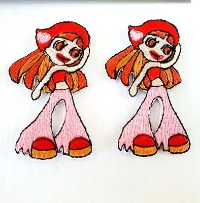 Lot Of 2 X Cloth Patch Motif Applique -  Cute 1970's Girl With Flared Pants • $5.99