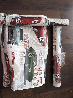 Le Mans Car Racing E Type Wallpaper 1.5 Rolls & Scrap Ends Boys Bedroom • £25