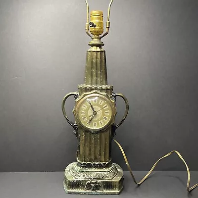 Antique 1920s United MG Brass Clock Lamp American Empire Art-Deco TESTED WORKS • $129.99
