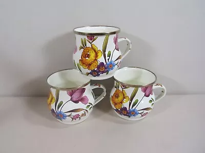 3 New Never Used Mackenzie Child Flower Market Enamel Mug Cup White Background • $95