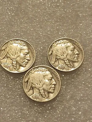 BUFFALO Indian Head Nickel Lot (3) Coins With FULL DATES-All Different Dates!  • $6.99