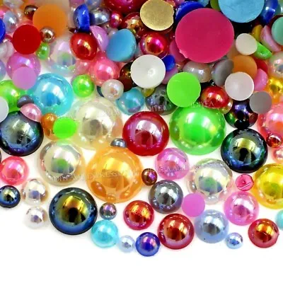 BOGOF!  3-12MM Half Round Pearls Flat Back Gems Rhinestones AB Pearls All Sizes • £1.99