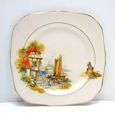 H & K Tunstall England 1937 Seaside Sailboats Pattern 4791 Vtg Dessert Plate • $14.44