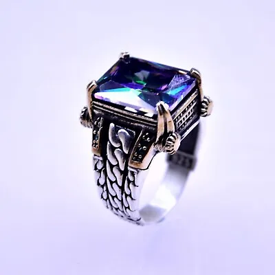 Men's Ring 925 Sterling Silver Turkish Jewelry Mystic Topaz All Size   #TR198 • $58