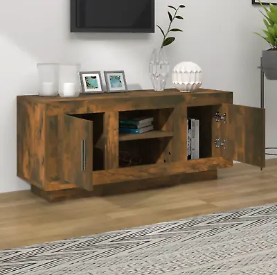 Rustic Wooden TV Cabinet Stand Unit Living Room Furniture Smoked Oak Sideboard • £46.49