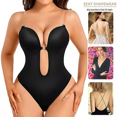 Women Deep V-Neck Backless U Plunge Thong Push Up Bra Bodysuit Shapewear • $17.99