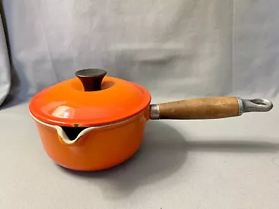 Vtg Le Creuset 14 Saucepan Pot Pour Spout 1 Qt Flame Red Orange France Cast Iron • $40