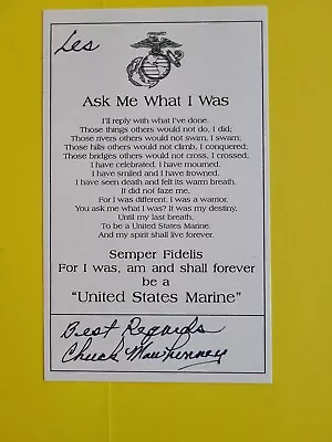 Charles Mawhinney Vietnam USMC Sniper 103 Kills Signed 3.5 X 6.5 Inch Insc. Les • $34.99