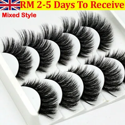 5 Pairs False Eyelashes Long Thick Wispy Volume Strip Dramatic Lashes MakeUp Set • £3.89