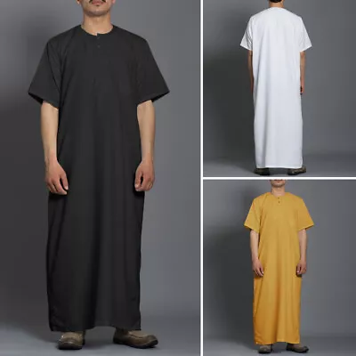 UK STOCK Muslim Clothing Kaftan Short Sleeve Arabic Jubba Maxi Robe Thobe Thoub • £12.43