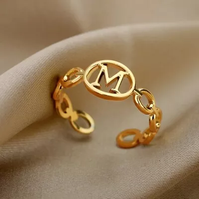 18K Gold Initials Link Ring Gold Link Ring Gold Letter Ring For Women • $32.76