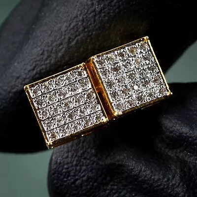 Mens Square Real 10K Yellow Gold Hip Hop 0.20Ct Natural Diamond Earrings • $290.99