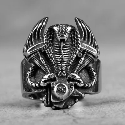 Mens Egyptian Cobra Snake Ring Stainless Steel Punk Biker Ring For Men • $12.99