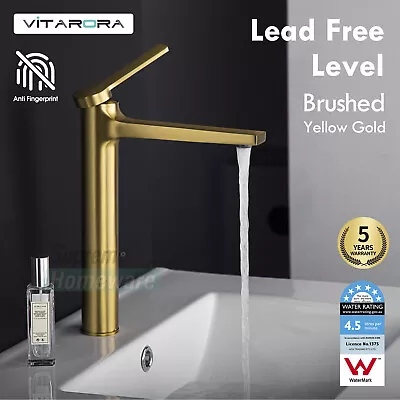 Vitarora Brushed Gold Brass Bench Top Tall Basin Mixer Tap Vanity Spout Faucet • $97.85