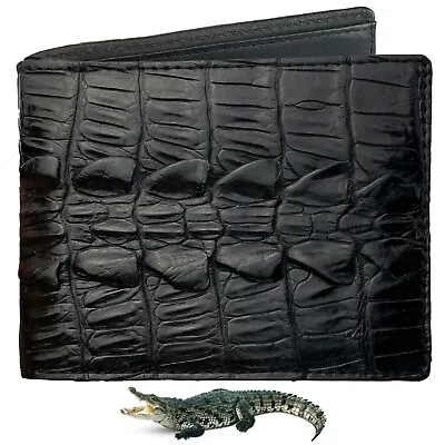 Mens Black Wallet Real Crocodile Skin Caiman Card Holder Anti Theft Gift For Him • $59
