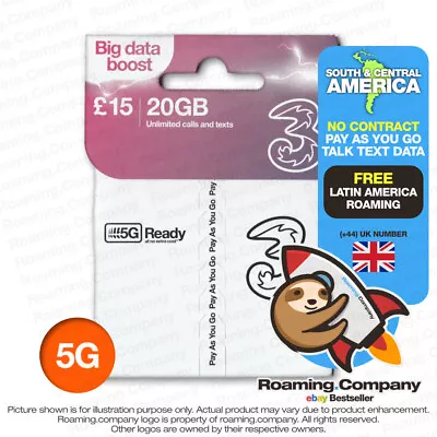 🚀 LATIN AMERICA 5G DATA TALK TEXT PAYG Travel SIM Hotspot Roaming 15 Countries • $9.91