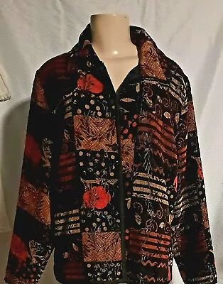 Tapestry Reversible Blazer Jacket Womens M/L Red Black Brocade Geometric  • $15.75