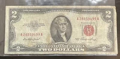 1953 $2 Dollar Bill Red Seal . Comes In Holder. • $11.99