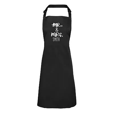 Personalised Mr & Mrs Apron Mens Women Any Surname Wedding Couples BBQ Chef Cook • £13.99