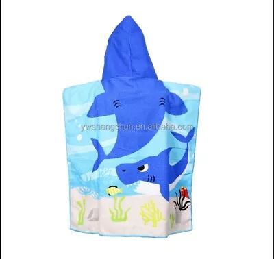 Kids Hooded Beach Towel Blue Shark • £7.99