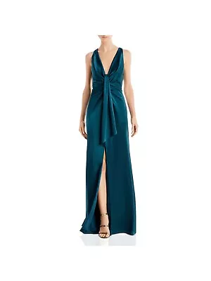 AIDAN MATTOX Womens Green Draped Satin Short Sleeve Formal Gown Dress 12 • $99.99