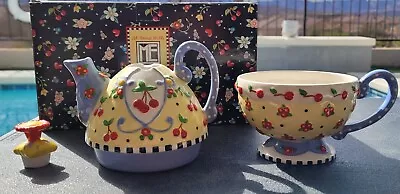 Mary Engelbreit Tea For One - Cherries - Yellow And Blue • $25