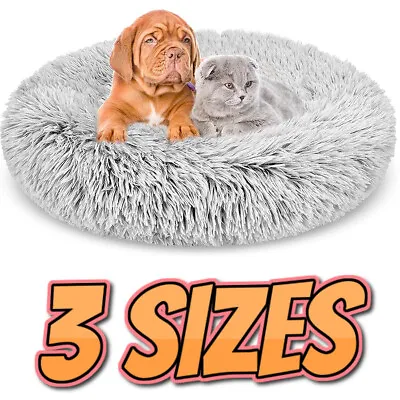 £9.99 • Buy Plush Donut Dog Bed Round Self Warming Calming Cat Pet Soft Puppy Sofa Anti-Slip