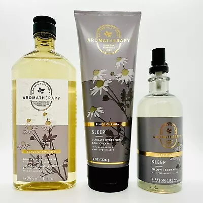 3 Pcs Bath & Body Works Aromatherapy Black Chamomile Body Wash Cream & Mist New • £43.35