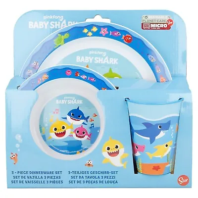 Pinkfong Baby Shark 3PC Colour Microwave Safe Breakfast Set Plate Bowl & Tumbler • £16.99