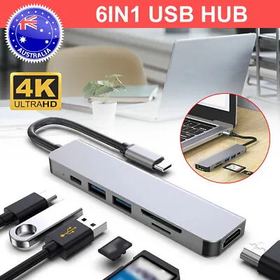 $17.95 • Buy 6 In 1 USB Hub Type C HD Output 4K HDMI 3.0 Adapter For Air MacBook & Android AU