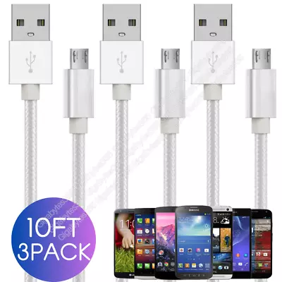 3 PACK 10Ft Extra Long Micro USB Cable Fast Charge Android Charger Charging Cord • $7.46