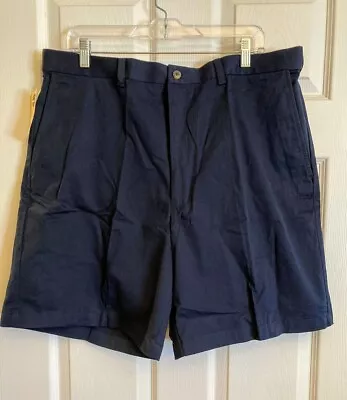 Haggar Navy Classic Twill Shorts No Iron Flat Front Comfort 38W 8 In Inseam NWT • $5.99