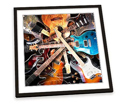 Music Guitar Rock FRAMED ART PRINT Picture Square Artwork • £10.99