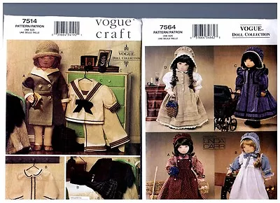 VOGUE 7514 & 7564 PATTERNS Doll 1930s Clothes Prairie Dress 18  American Girl  • $48.50