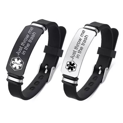 Personalized Custom Engrave Medical Alert Women Men ID Bracelet Silicone Armband • £4.79