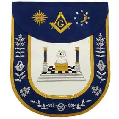 Master Mason Blue Lodge Apron - Altar Sun Moon & Pillars • $164.99