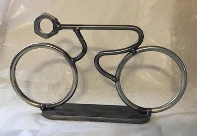 $30 • Buy Welded Metal Figure Sculpture. Man On Bike. Signed.