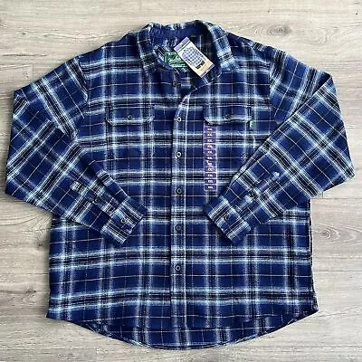 NWT WOOLRICH Brawny Flannel Shirt Blue Ombre Plaid 4-Pocket Heavyweight Mens XXL • $38