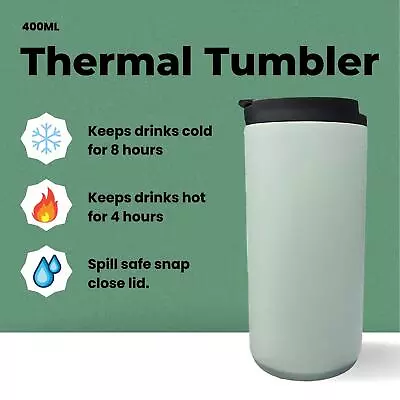 Rewind Thermal Mug Double-Wall 400ml Stainless Steel Mug With Lid - Sage Green • £4.99