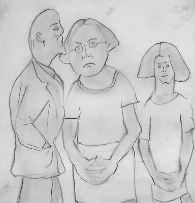 L S Lowry Pencil Drawing A Family Of Three Charming Smaller Mounted Lowry Print • $14.93