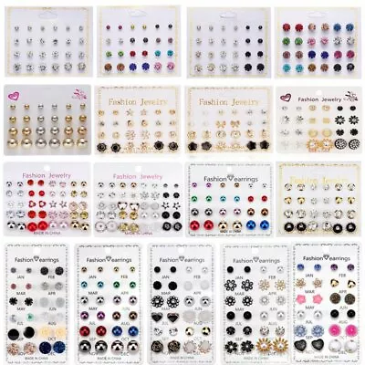 $3.09 • Buy 12/20Pair Wholesale Earrings Set Stud Crystal Rhinestone Pearl Jewelry Set Women