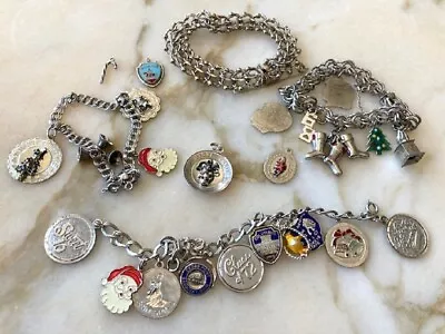 Lot Of Vintage Sterling Charm Bracelets And Charms - Christmas Charms! • $29.95