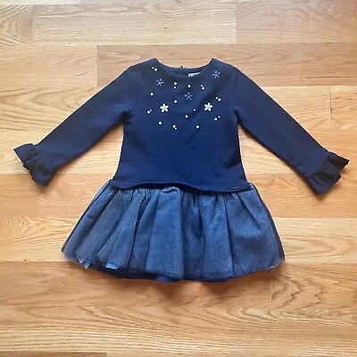 Mayoral Dress Girls 3T Knit Blue Tulle Pleats Applique Flowers Layered • $19.99