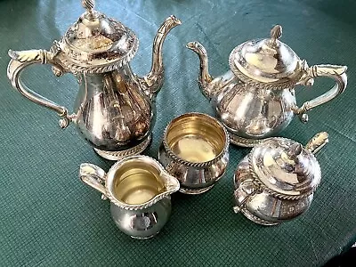 Vtg  Gorham Epns Silver Plate Teapot Coffee Pot Set W Sugar Creamer Spoon Holdr • $249