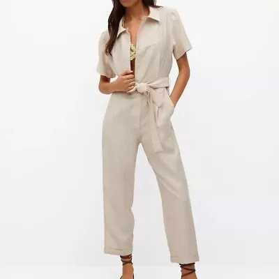 Mango MNG Women's Belted Champagne Jumpsuit Size XSmall • $50